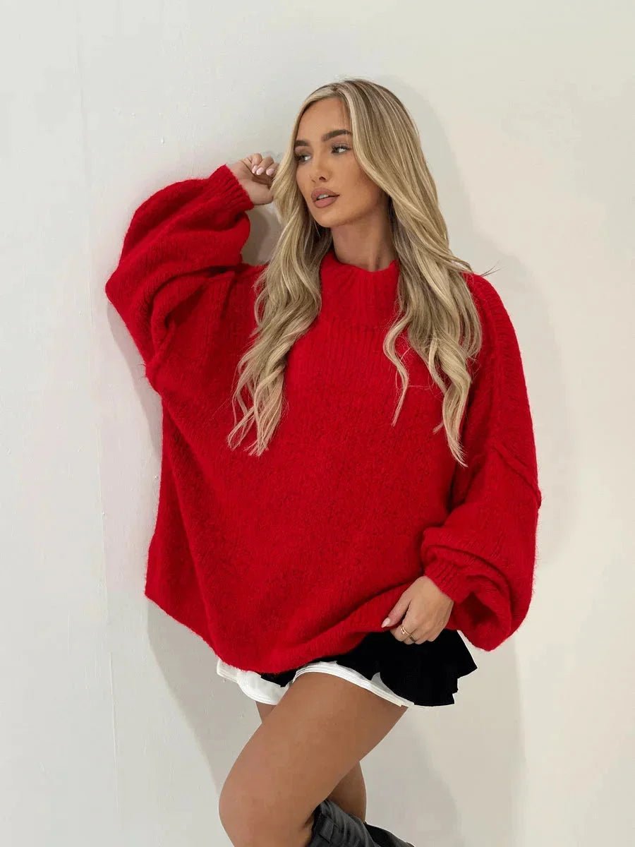 Ella | Women's Oversized Mock-Neck Knitted Jumper Chunky Rib