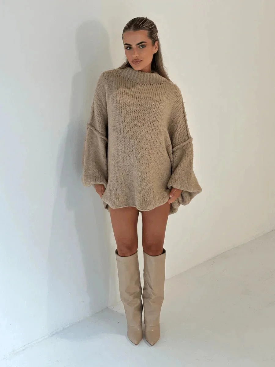 Ella | Women's Oversized Mock-Neck Knitted Jumper Chunky Rib