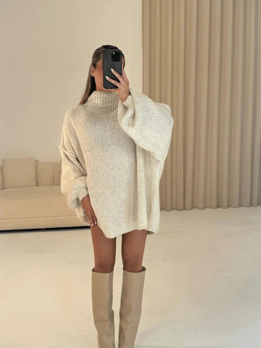 Ella | Women's Oversized Mock-Neck Knitted Jumper Chunky Rib
