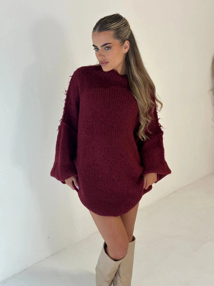 Ella | Women's Oversized Mock-Neck Knitted Jumper Chunky Rib