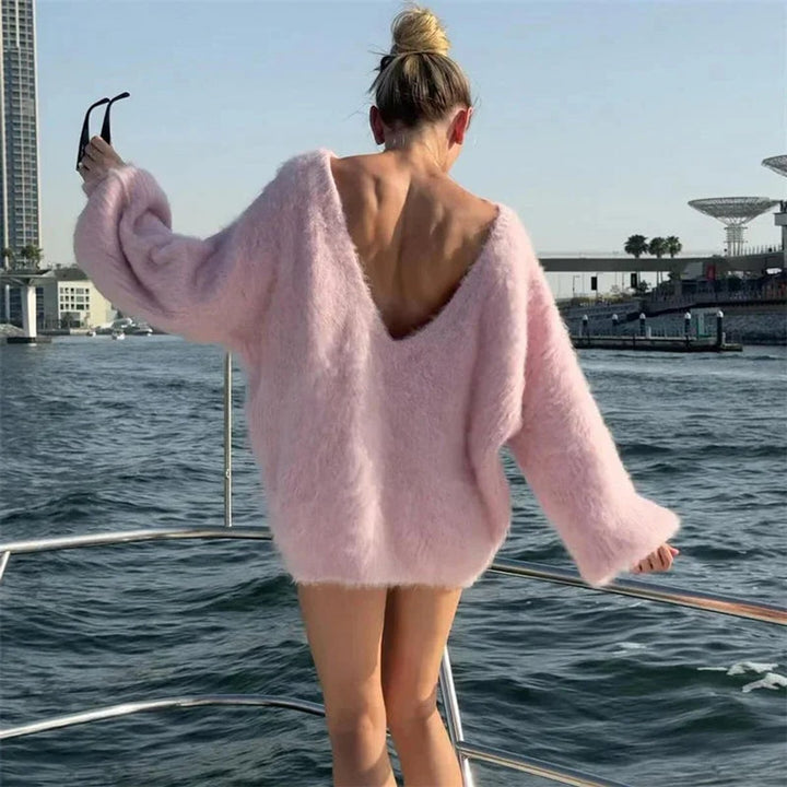 Ava | Women's Fluffy Knit Jumper Dress Off-Shoulder Oversized Mini
