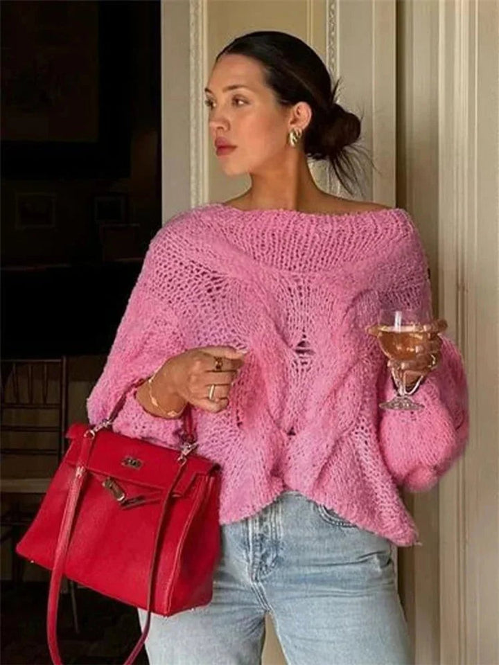 Evelyn | Women's Oversized Open-Knit Jumper Batwing Sleeve Wide Neck