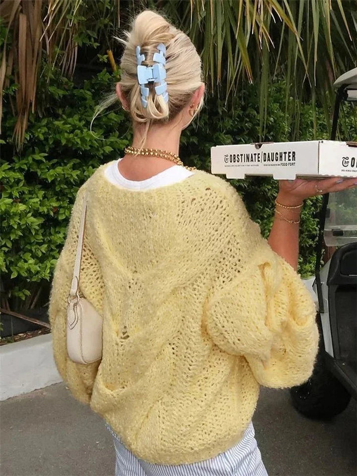 Evelyn | Women's Oversized Open-Knit Jumper Batwing Sleeve Wide Neck