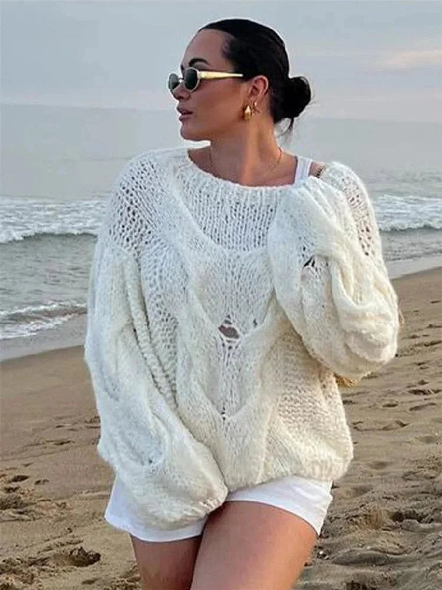 Evelyn | Women's Oversized Open-Knit Jumper Batwing Sleeve Wide Neck