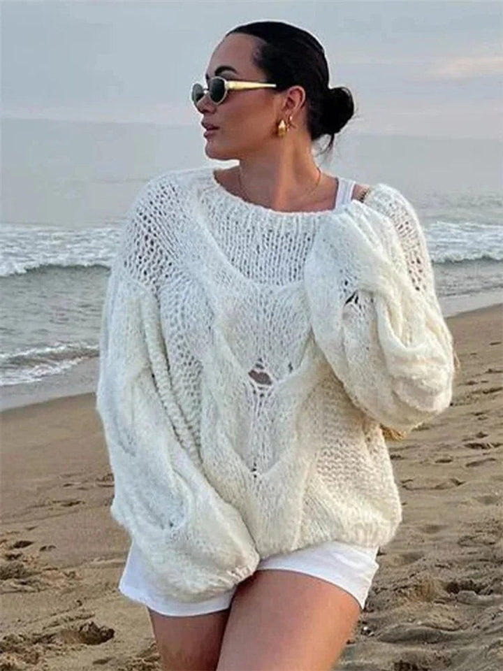 Evelyn | Women's Oversized Open-Knit Jumper Batwing Sleeve Wide Neck