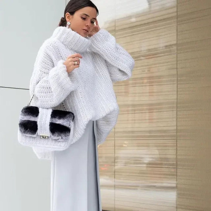 Olivia | Women's Chunky Roll Neck Jumper Oversized Open Knit Turtleneck