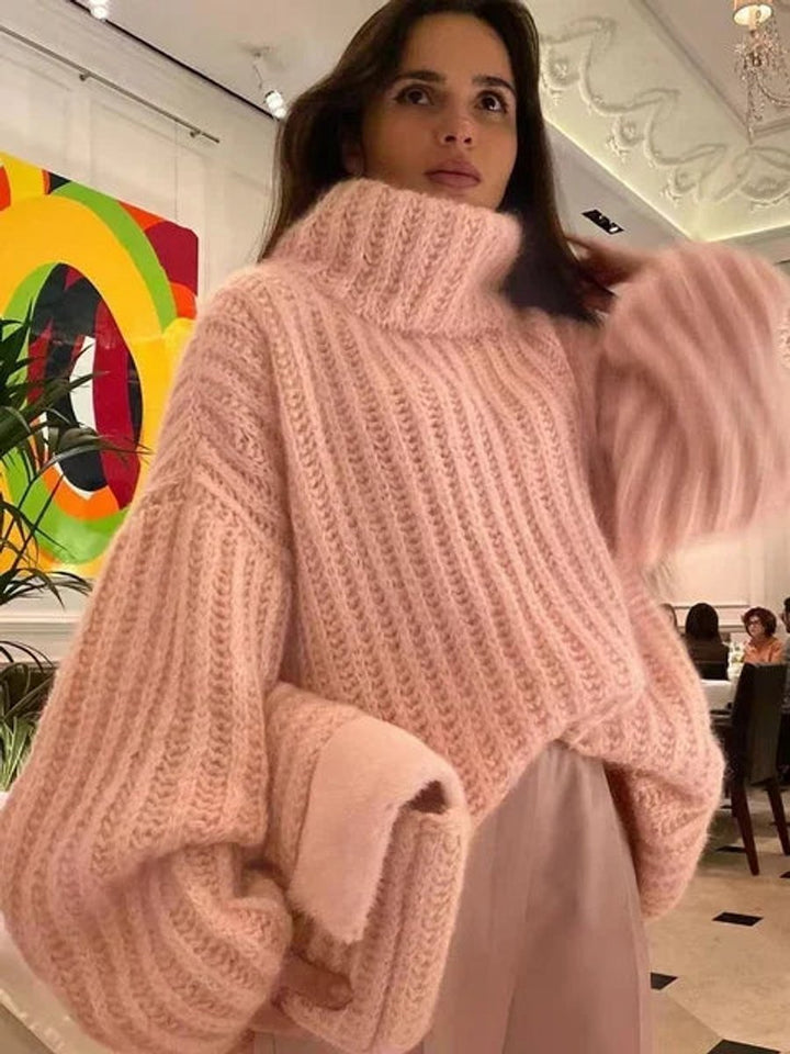 Olivia | Women's Chunky Roll Neck Jumper Oversized Open Knit Turtleneck