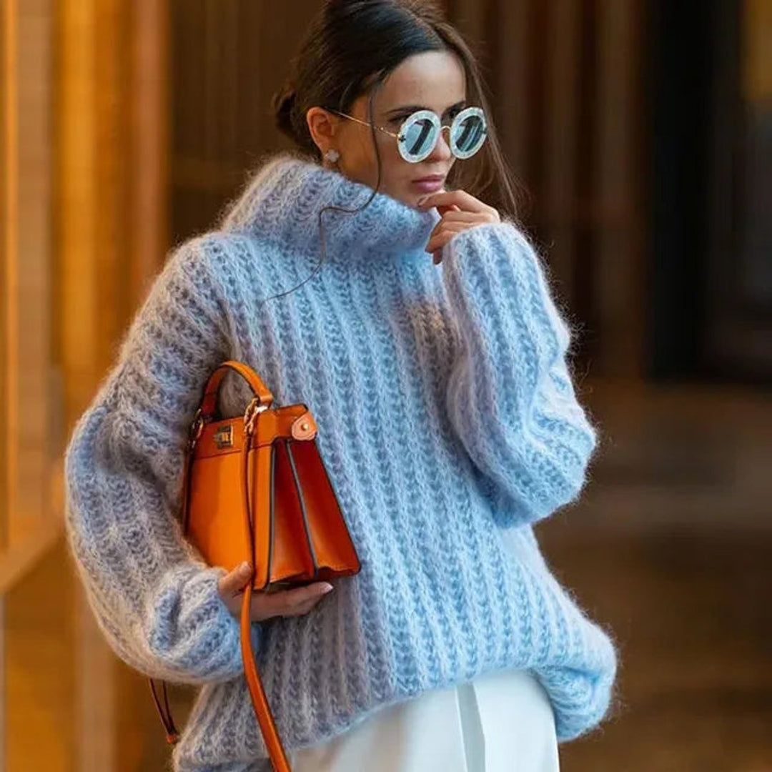 Olivia | Women's Chunky Roll Neck Jumper Oversized Open Knit Turtleneck