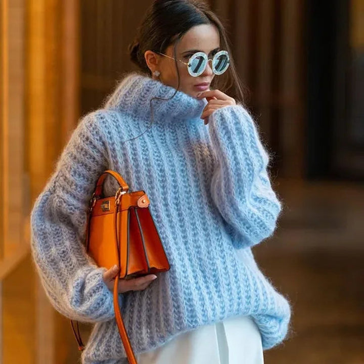 Olivia | Women's Chunky Roll Neck Jumper Oversized Open Knit Turtleneck