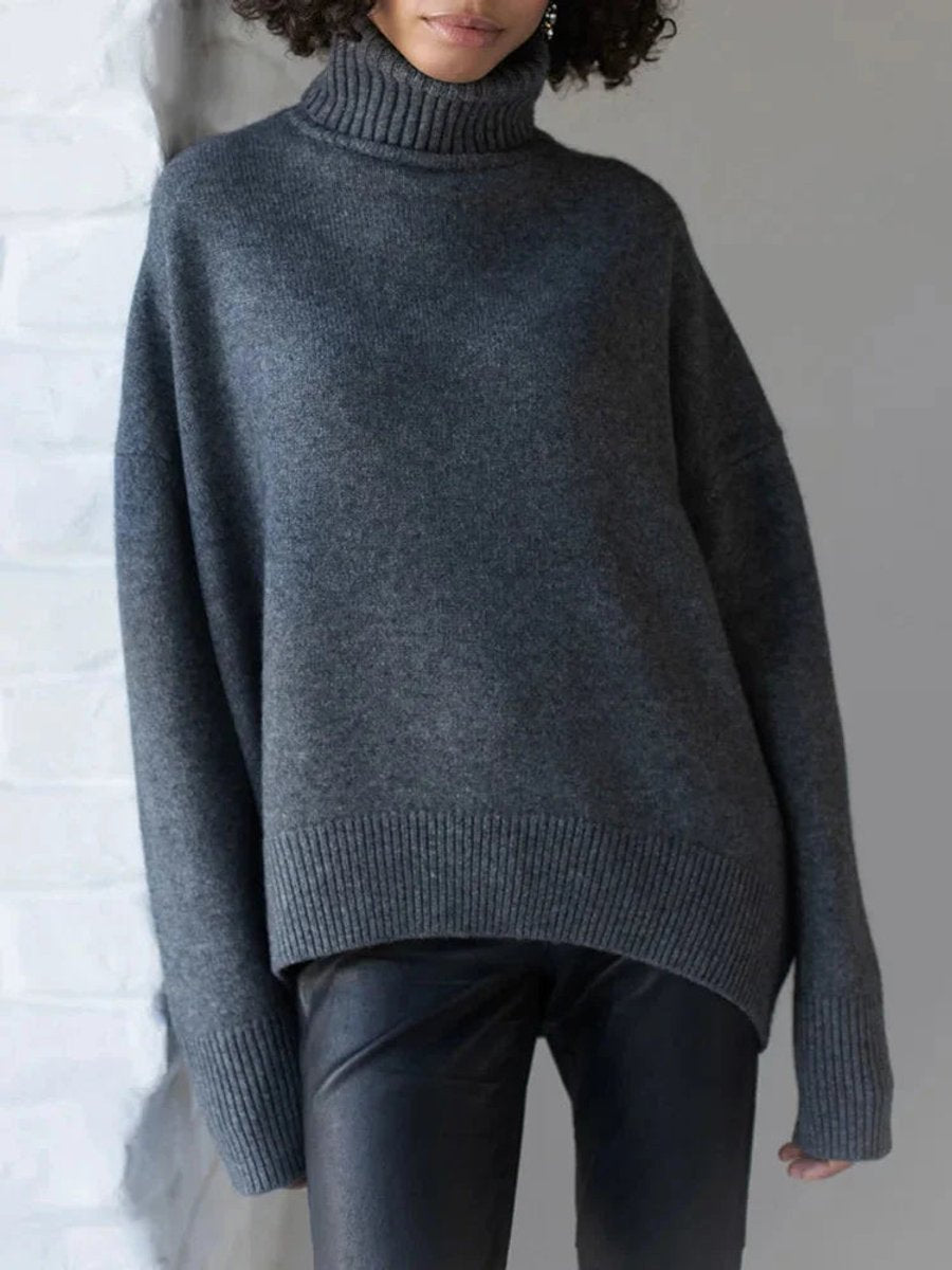 Emily | Women's Oversized Roll Neck Knitted Jumper Boxy Fit Ribbed Trim