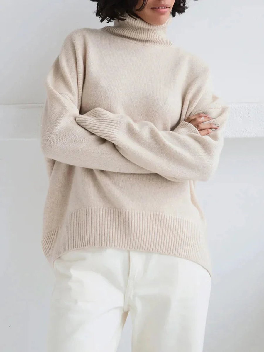 Emily | Women's Oversized Roll Neck Knitted Jumper Boxy Fit Ribbed Trim
