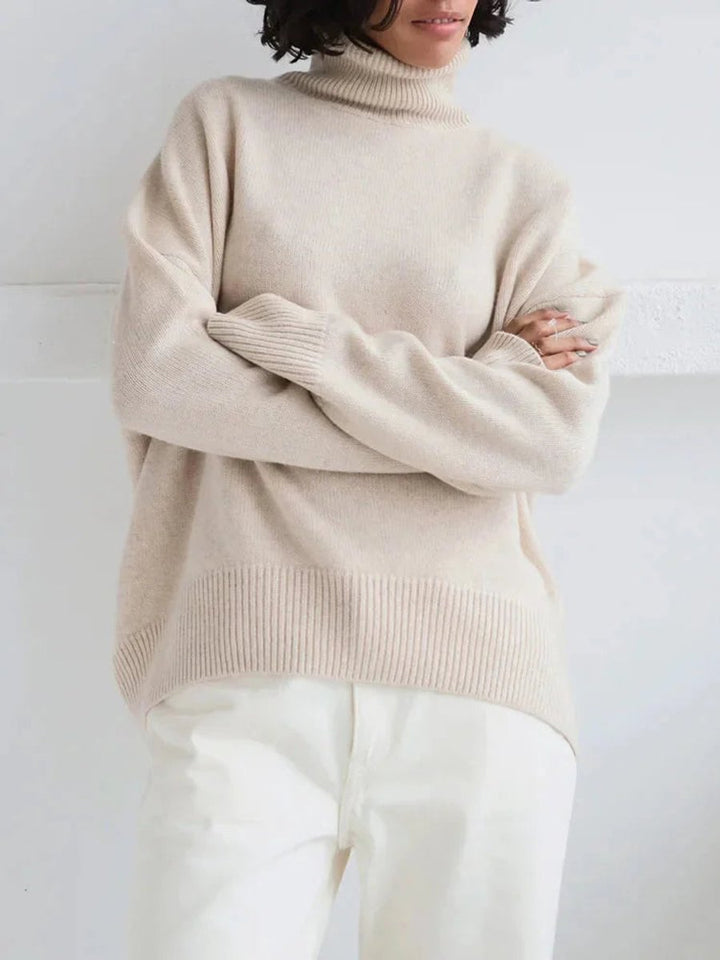Emily | Women's Oversized Roll Neck Knitted Jumper Boxy Fit Ribbed Trim
