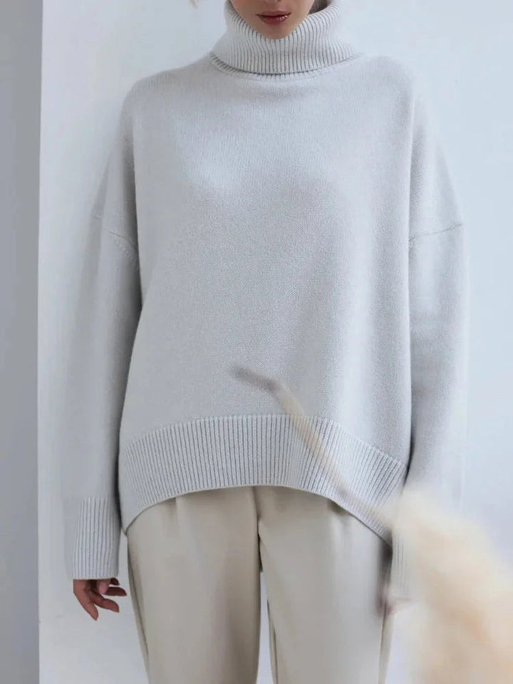 Emily | Women's Oversized Roll Neck Knitted Jumper Boxy Fit Ribbed Trim
