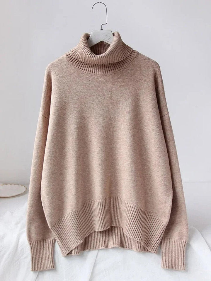 Emily | Women's Oversized Roll Neck Knitted Jumper Boxy Fit Ribbed Trim