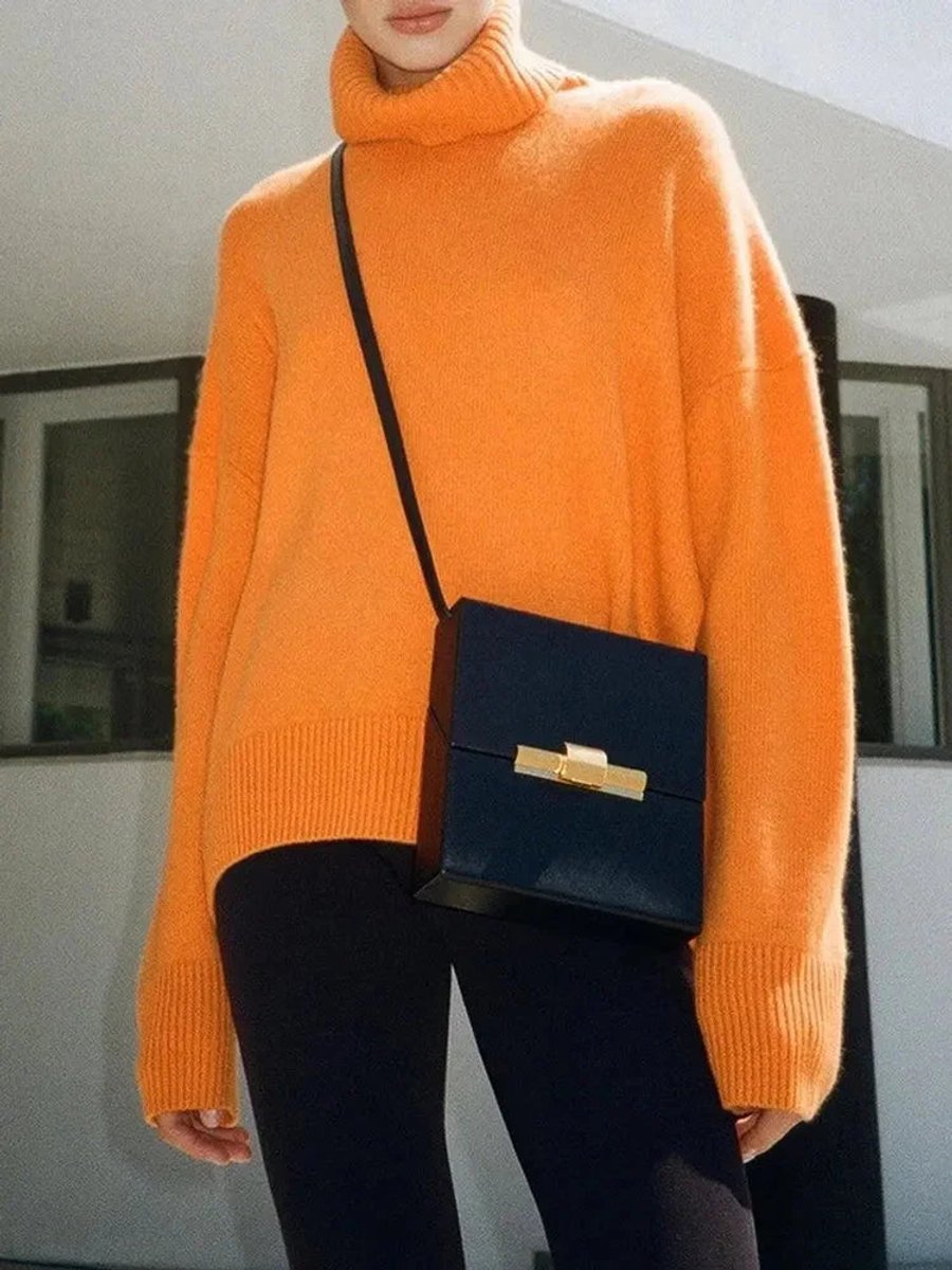 Emily | Women's Oversized Roll Neck Knitted Jumper Boxy Fit Ribbed Trim