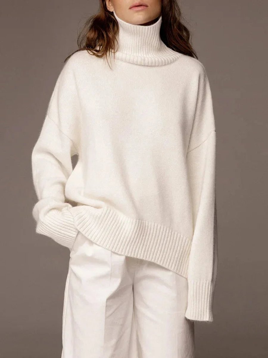 Emily | Women's Oversized Roll Neck Knitted Jumper Boxy Fit Ribbed Trim