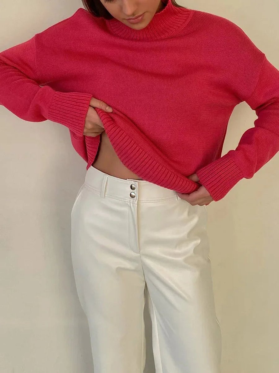 Emily | Women's Oversized Roll Neck Knitted Jumper Boxy Fit Ribbed Trim