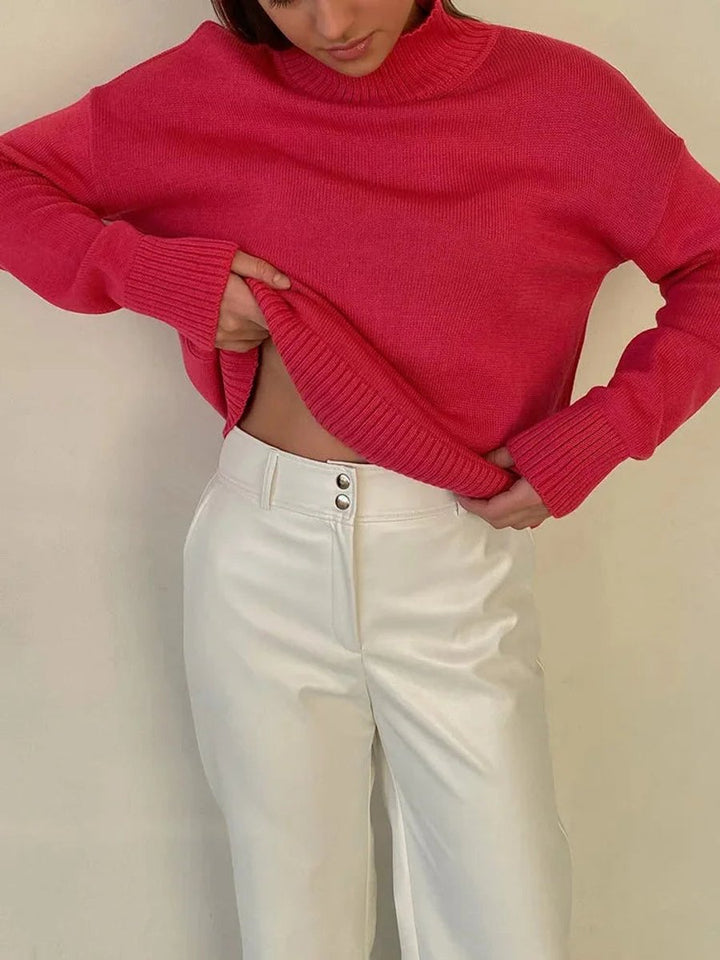 Emily | Women's Oversized Roll Neck Knitted Jumper Boxy Fit Ribbed Trim