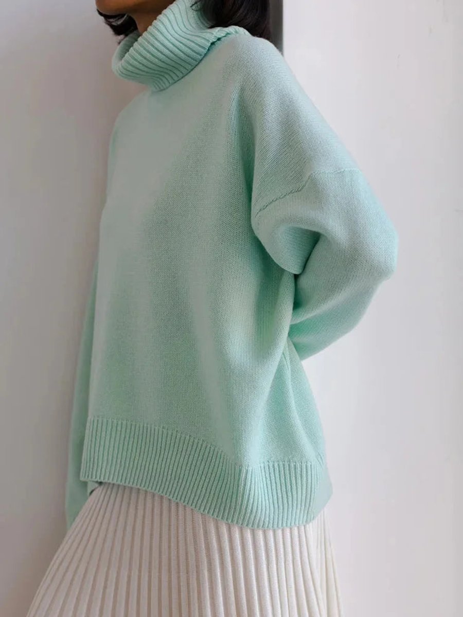 Emily | Women's Oversized Roll Neck Knitted Jumper Boxy Fit Ribbed Trim