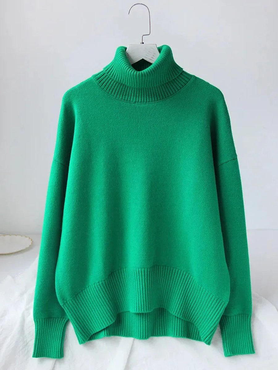 Emily | Women's Oversized Roll Neck Knitted Jumper Boxy Fit Ribbed Trim