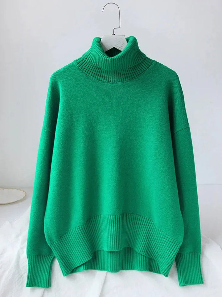 Emily | Women's Oversized Roll Neck Knitted Jumper Boxy Fit Ribbed Trim