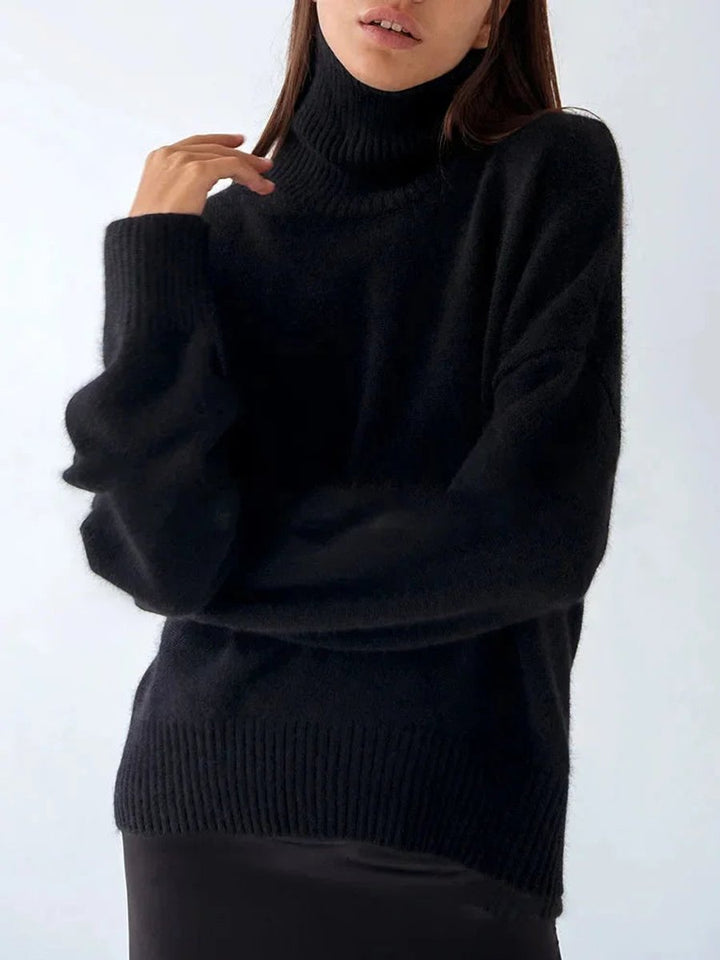 Emily | Women's Oversized Roll Neck Knitted Jumper Boxy Fit Ribbed Trim