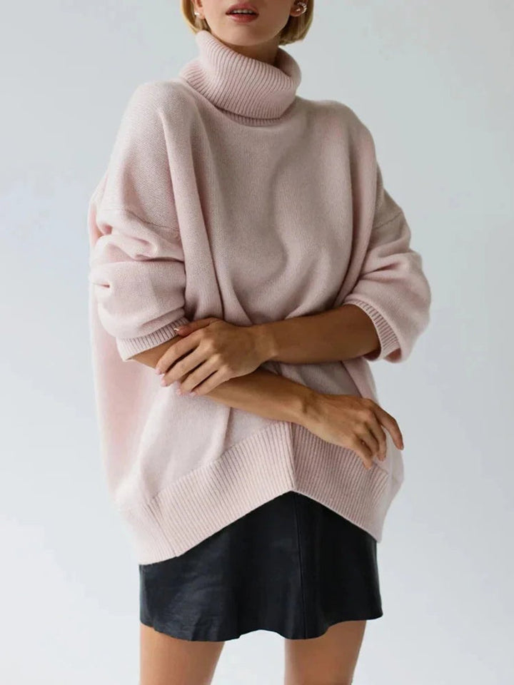 Emily | Women's Oversized Roll Neck Knitted Jumper Boxy Fit Ribbed Trim