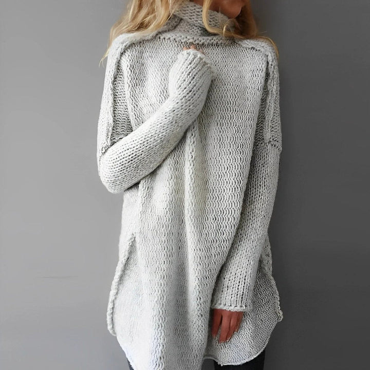Mia | Women's Longline Roll Neck Knitted Jumper Oversized Open Knit