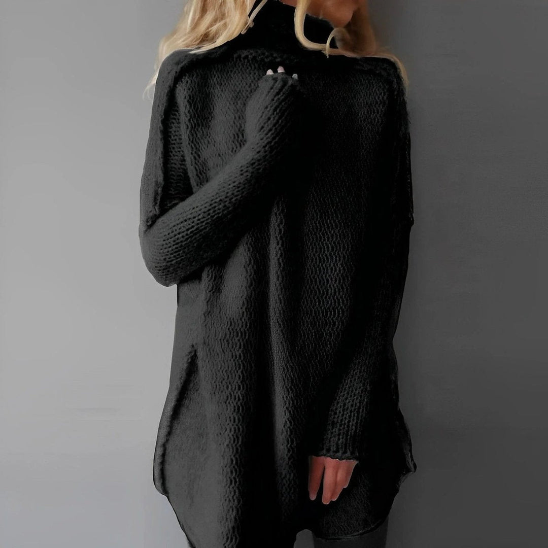 Mia | Women's Longline Roll Neck Knitted Jumper Oversized Open Knit