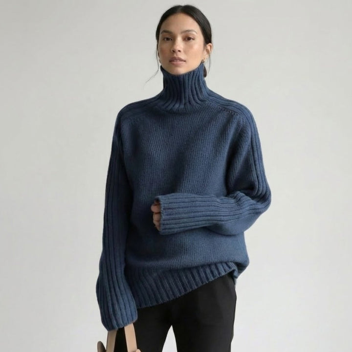 Mia | Women's Oversized Ribbed Roll Neck Knitted Jumper Wide Cuffs