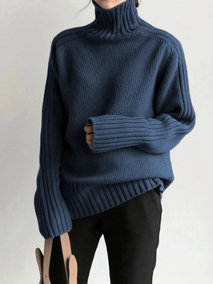 Mia | Women's Oversized Ribbed Roll Neck Knitted Jumper Wide Cuffs