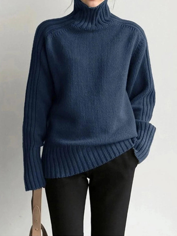 Mia | Women's Oversized Ribbed Roll Neck Knitted Jumper Wide Cuffs