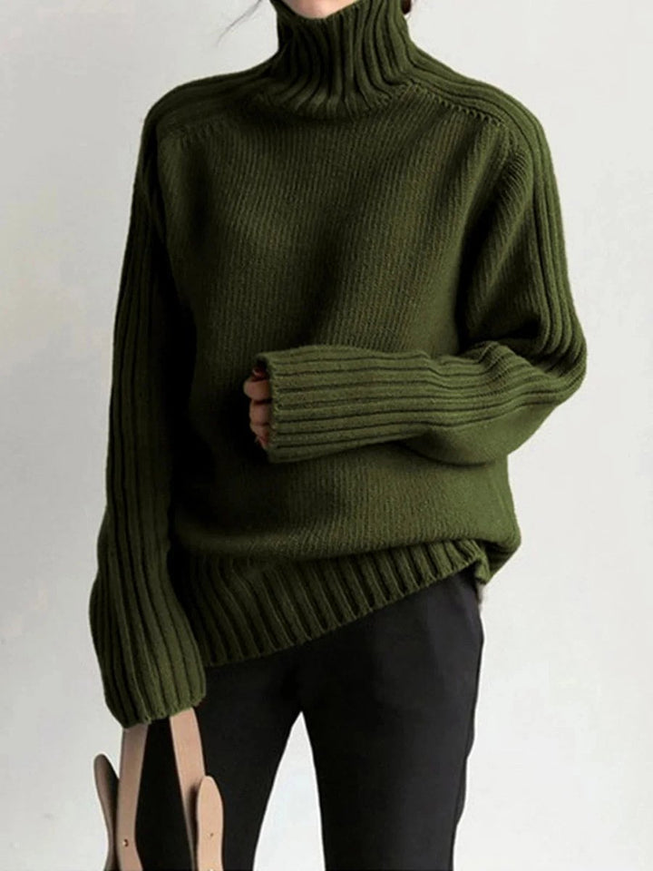 Mia | Women's Oversized Ribbed Roll Neck Knitted Jumper Wide Cuffs