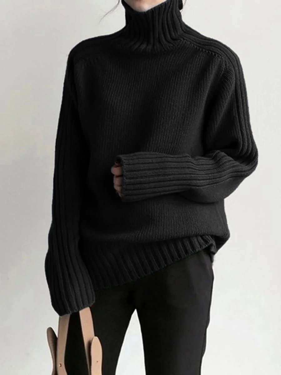 Mia | Women's Oversized Ribbed Roll Neck Knitted Jumper Wide Cuffs