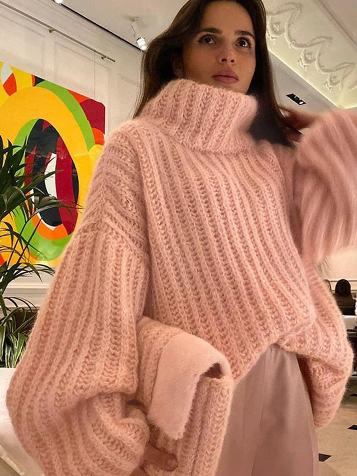 Willow | Women's Oversized Roll Neck Knitted Jumper Wide Sleeve