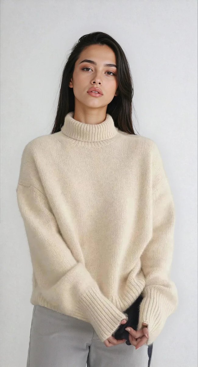 Amelia | Women's Oversized Roll Neck Jumper Soft Fine Knit Ribbed Cuffs