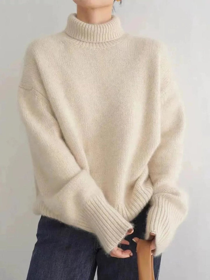 Amelia | Women's Oversized Roll Neck Jumper Soft Fine Knit Ribbed Cuffs