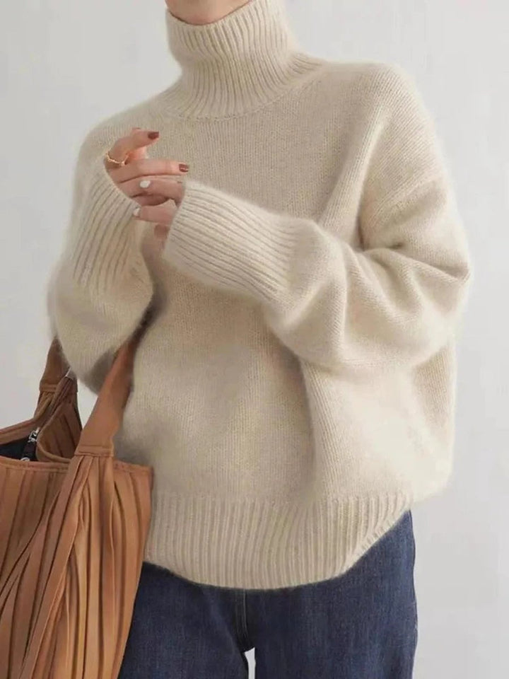 Amelia | Women's Oversized Roll Neck Jumper Soft Fine Knit Ribbed Cuffs