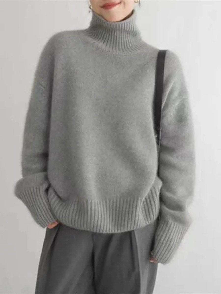 Amelia | Women's Oversized Roll Neck Jumper Soft Fine Knit Ribbed Cuffs