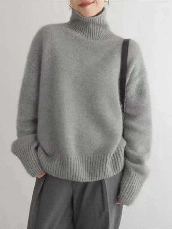 Amelia | Women's Oversized Roll Neck Jumper Soft Fine Knit Ribbed Cuffs