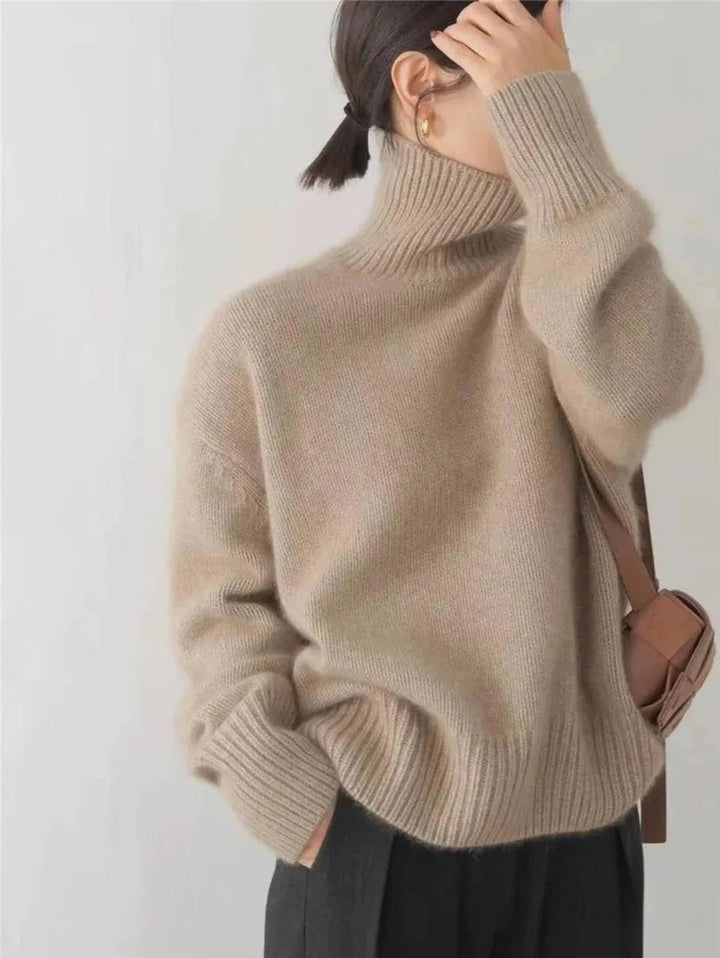 Amelia | Women's Oversized Roll Neck Jumper Soft Fine Knit Ribbed Cuffs