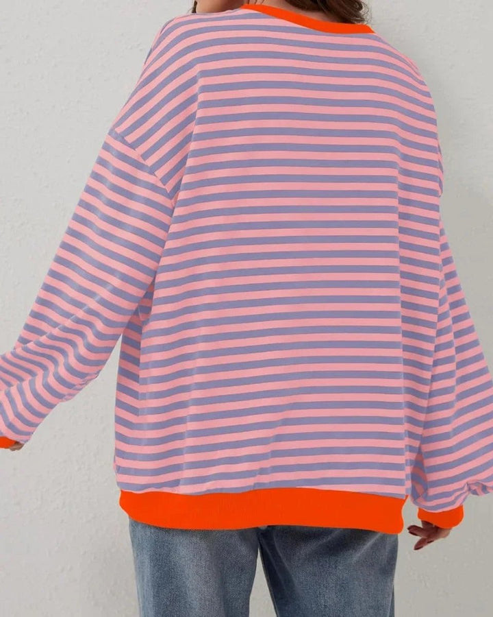 Aria | Women's Oversized Striped Knitted Jumper Crew Neck Contrast Ribbing