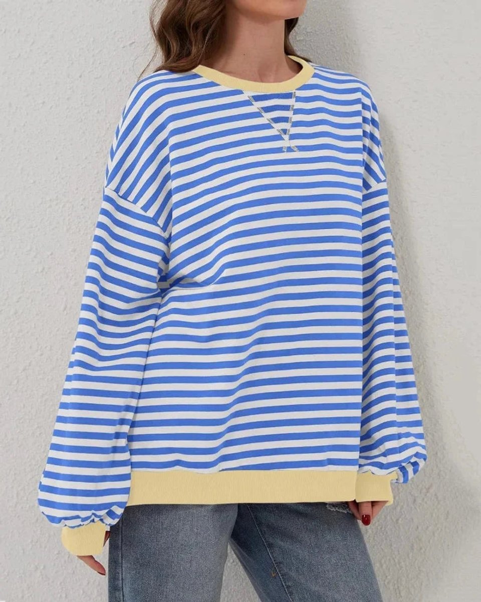 Aria | Women's Oversized Striped Knitted Jumper Crew Neck Contrast Ribbing