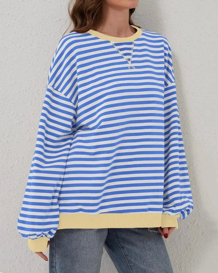 Aria | Women's Oversized Striped Knitted Jumper Crew Neck Contrast Ribbing