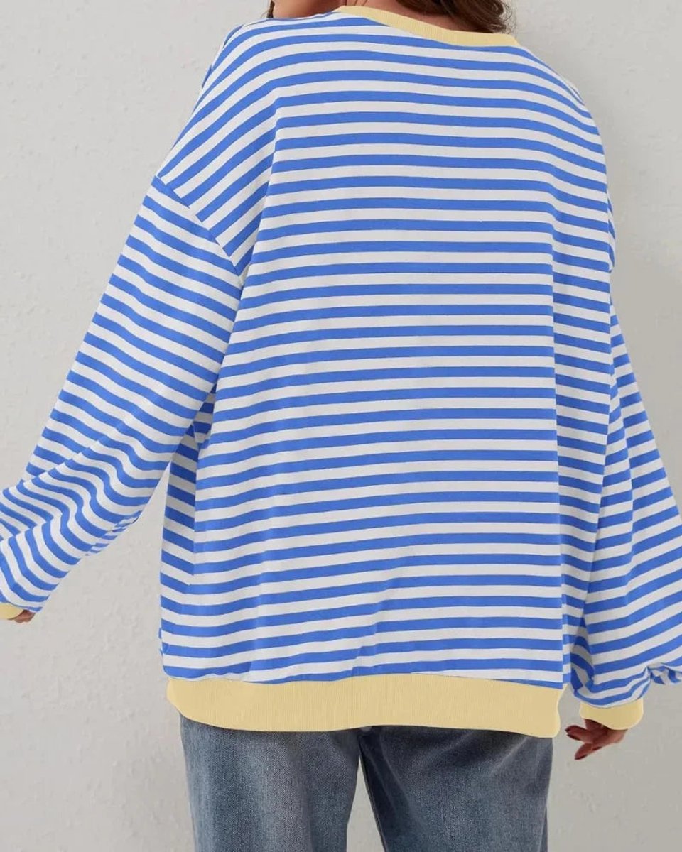 Aria | Women's Oversized Striped Knitted Jumper Crew Neck Contrast Ribbing