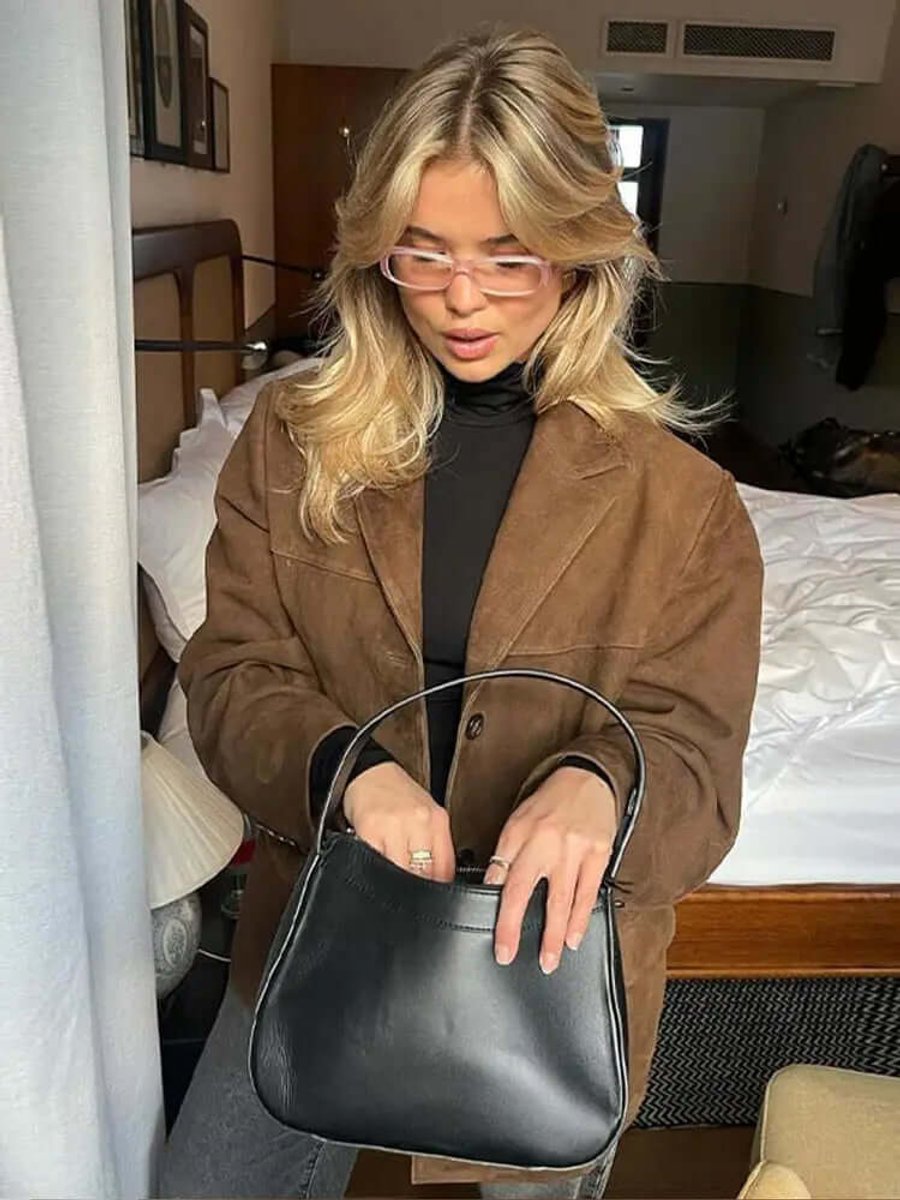 Ava | Women's Oversized Suede Coat Classic Brown Blazer Jacket