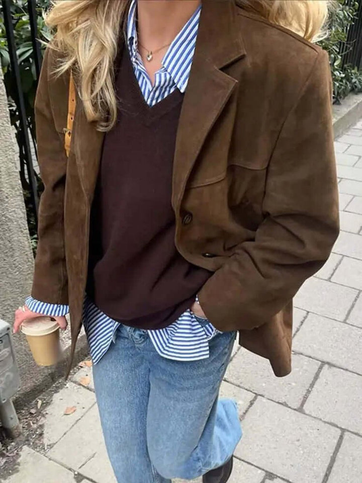 Ava | Women's Oversized Suede Coat Classic Brown Blazer Jacket