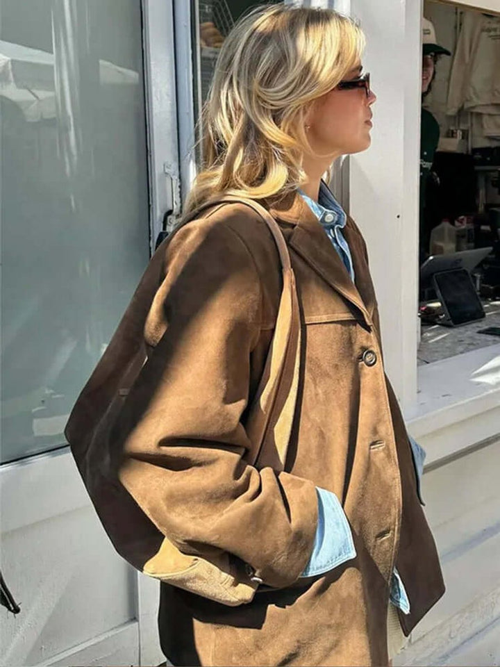 Ava | Women's Oversized Suede Coat Classic Brown Blazer Jacket