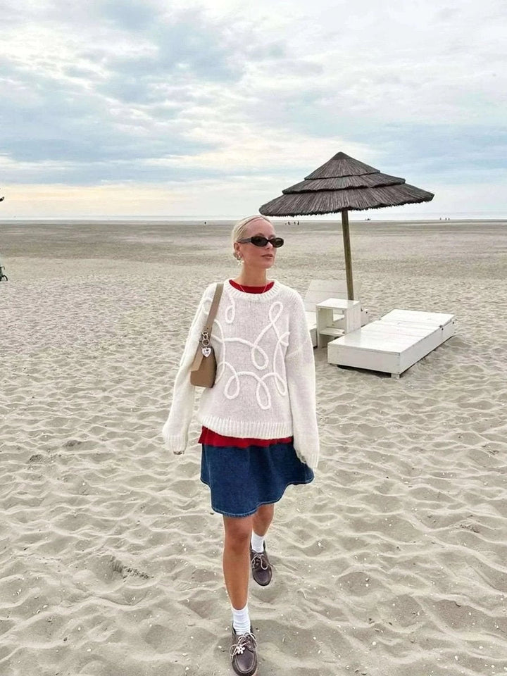 Mia | Women's Oversized Textured Knitted Jumper Cord Appliqué
