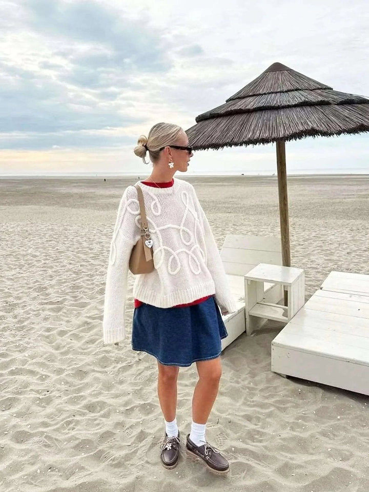 Mia | Women's Oversized Textured Knitted Jumper Cord Appliqué